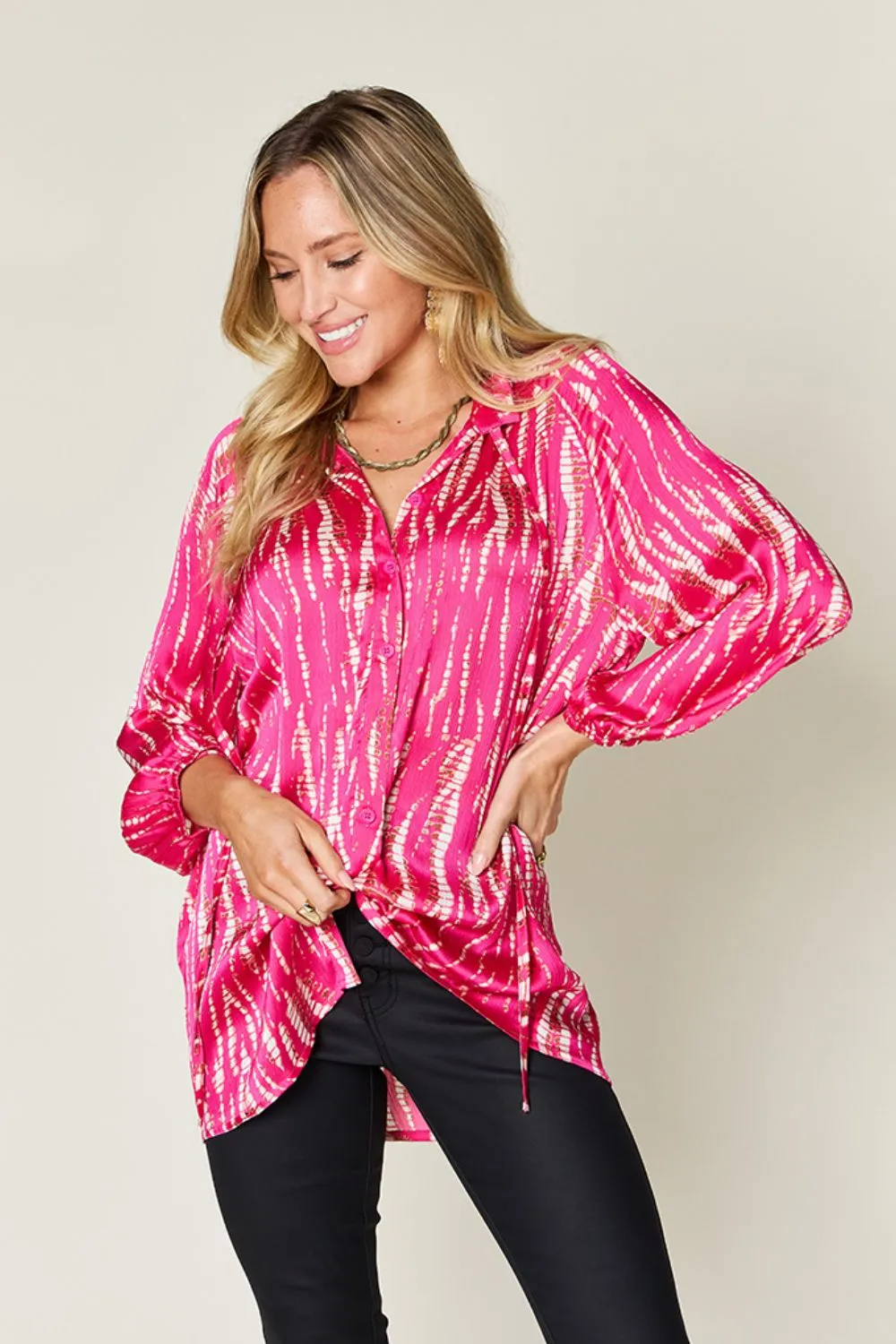 Full Size Printed Button Up Long Sleeve Shirt, image 4
