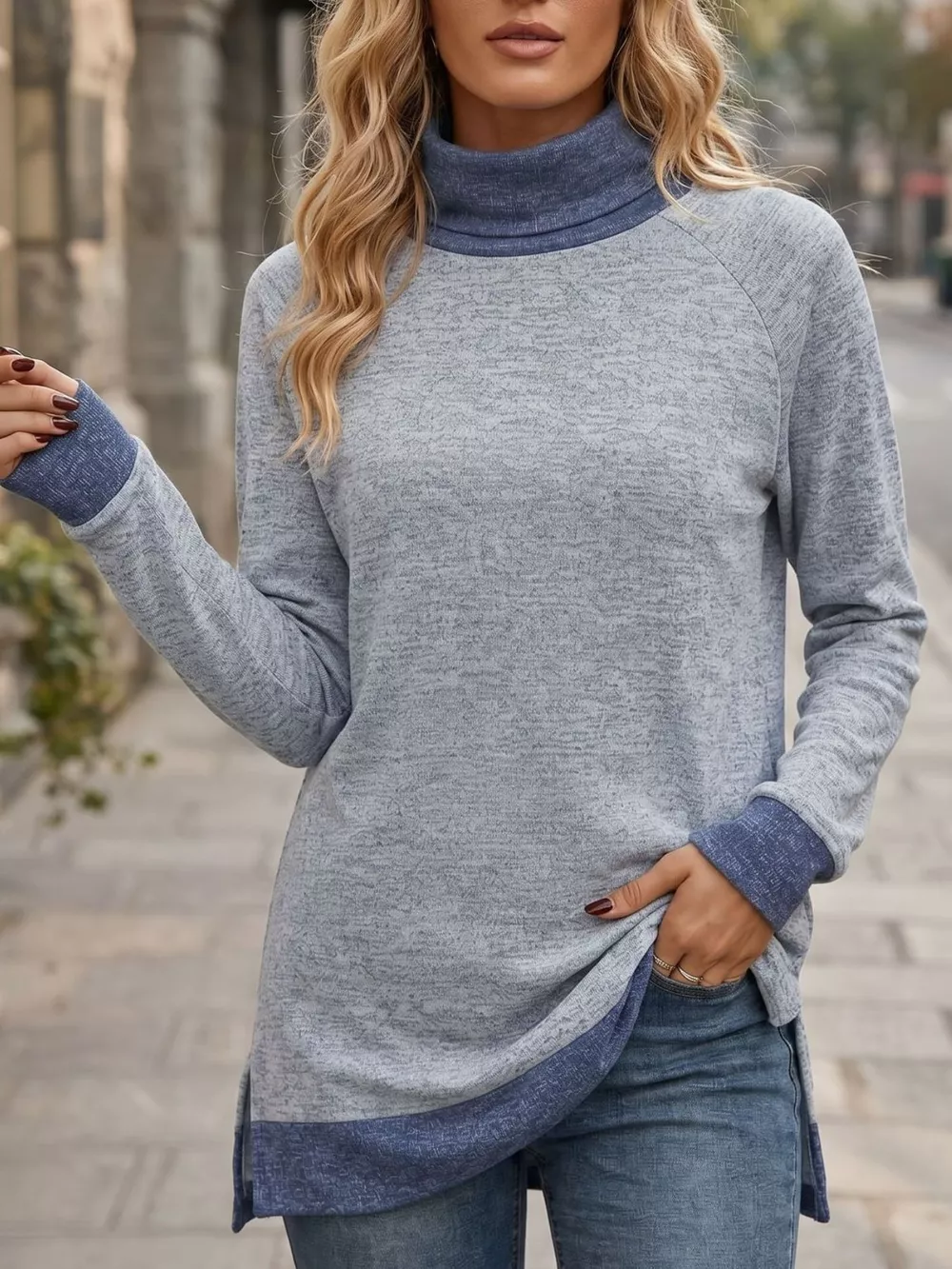 Turtleneck Raglan Sleeve T-Shirt, image 10