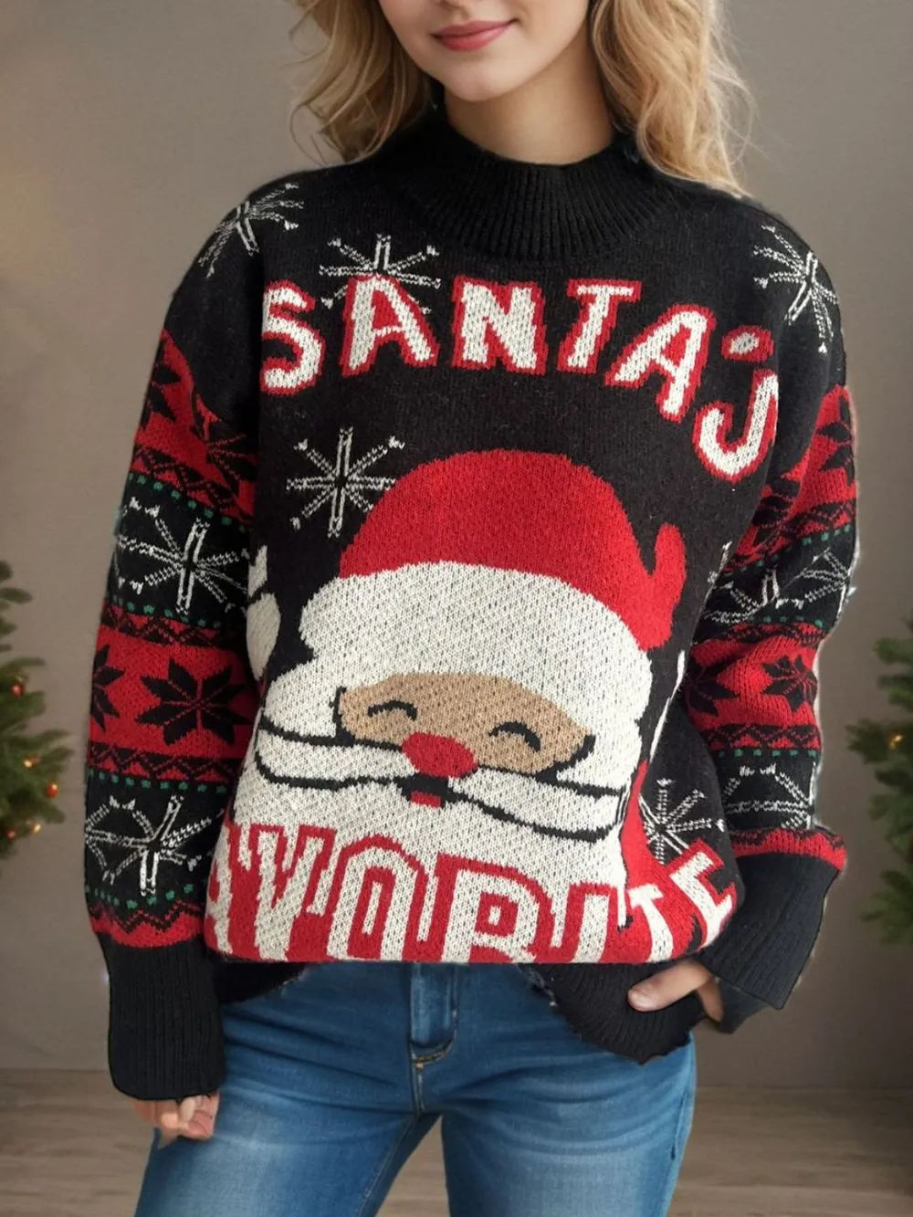 Santa Mock Neck Long Sleeve Sweater, image 3