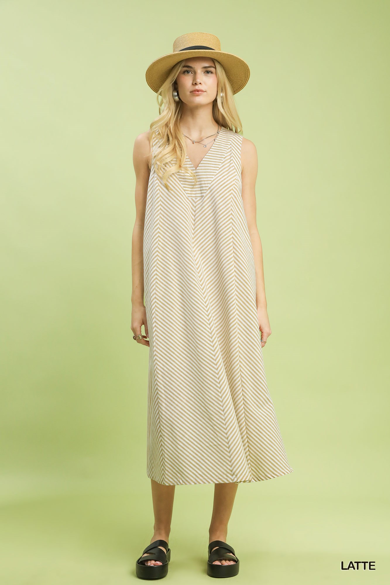 Chevron Stripe Sleeveless Midi Dress, image 5