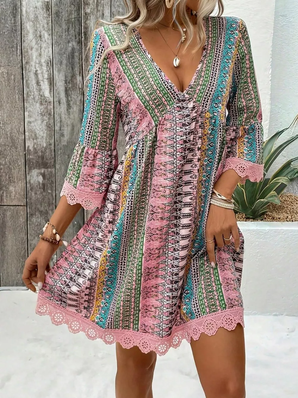 Printed V-Neck A-Line Dress, image 17
