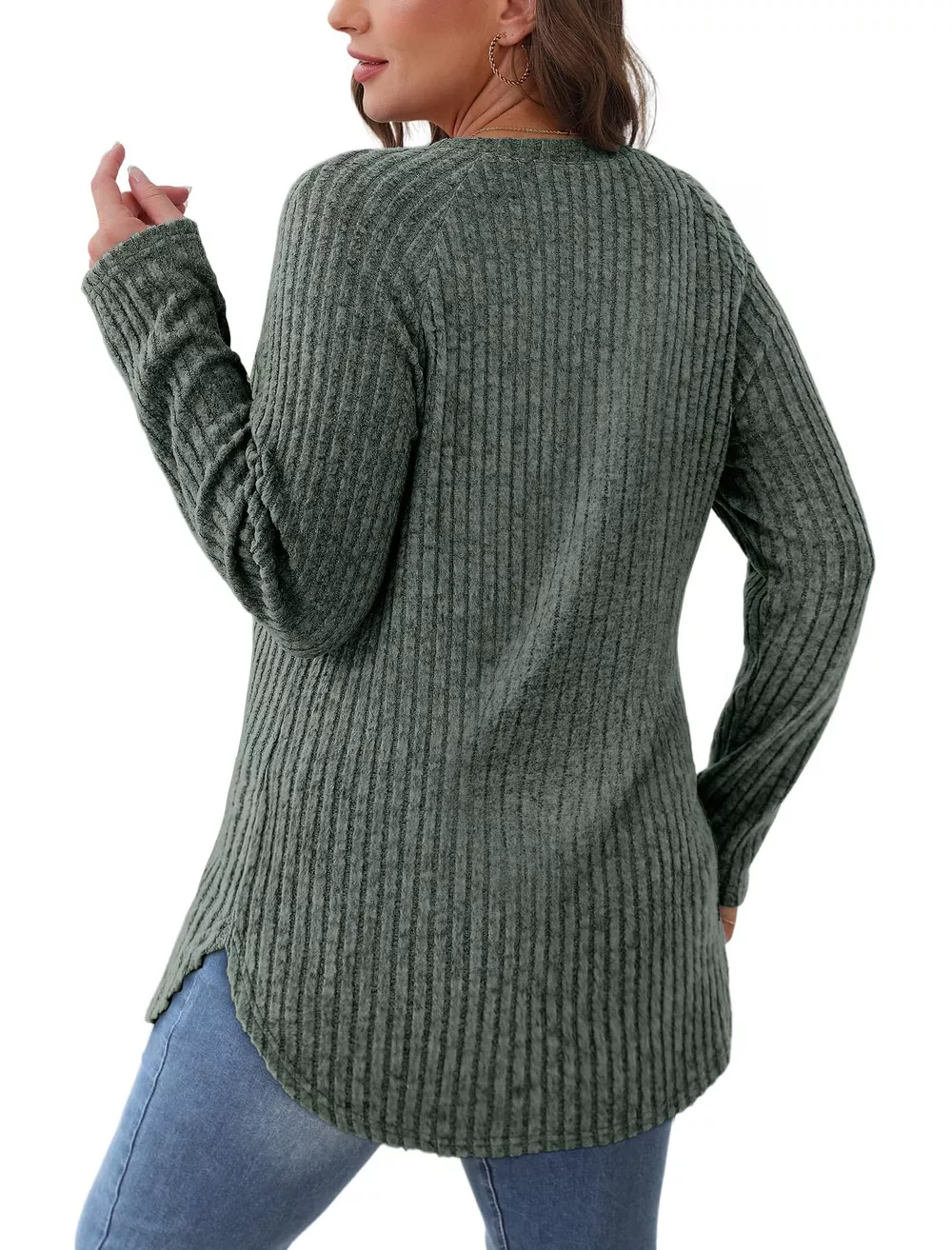Casual Ribbed Knit Long Sleeve T-Shirt, image 9