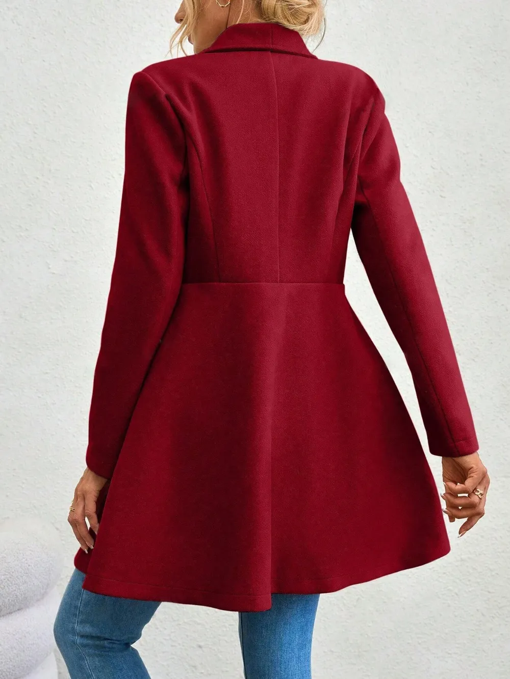 Collared Neck Button Up Long Sleeve Coat, image 5