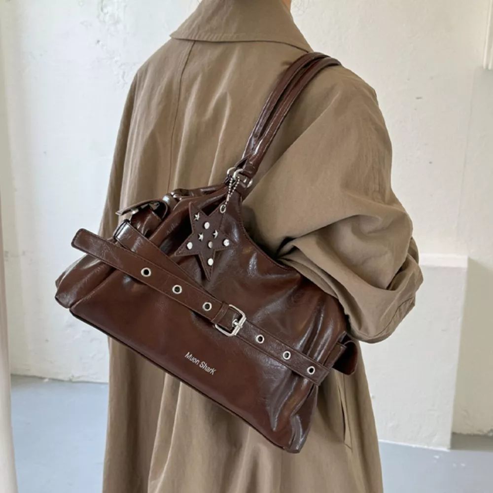 Buckle Detail Leather Shoulder Bag, image 9