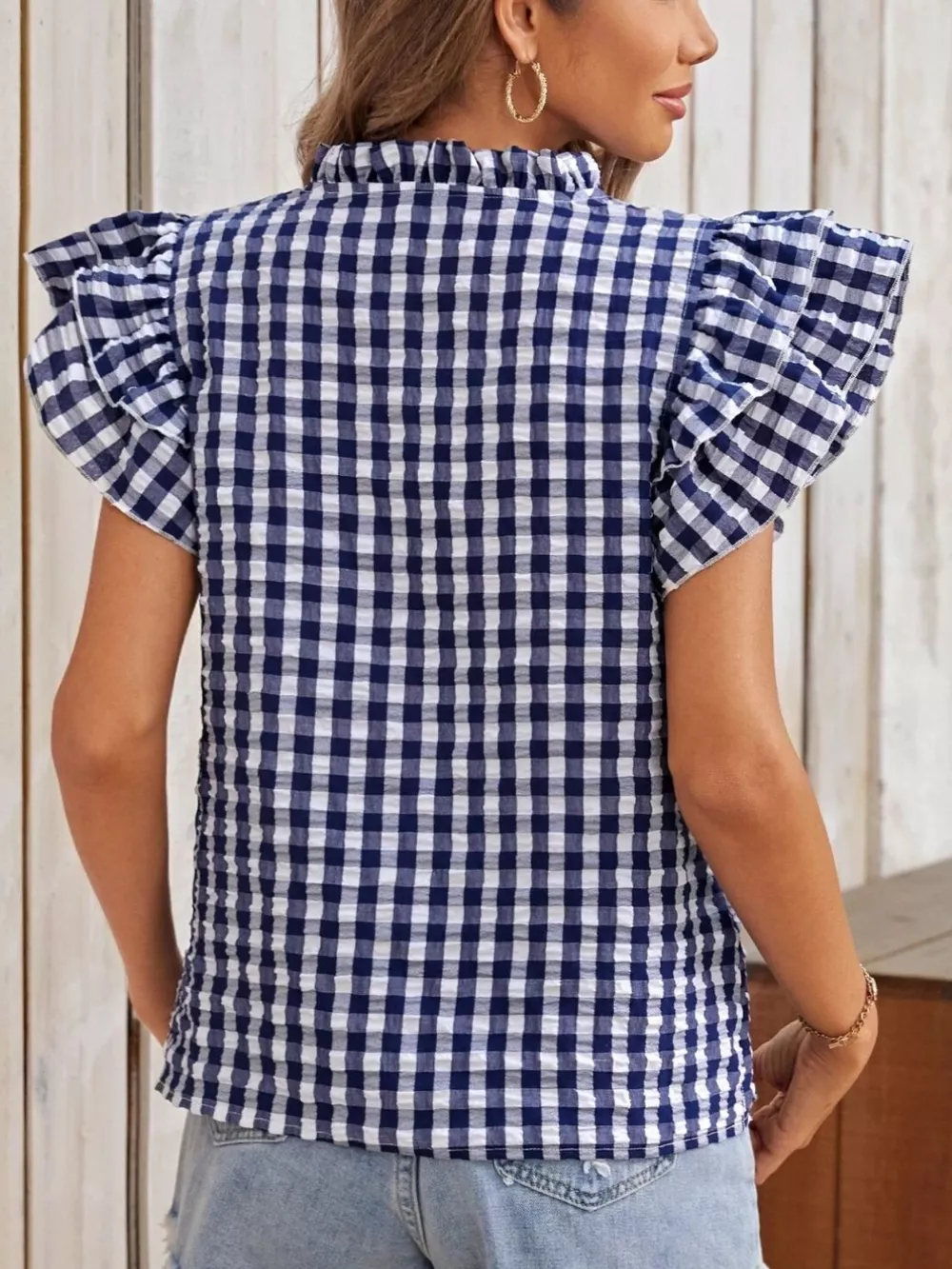 Gingham Ruffle Sleeve Blouse, image 9