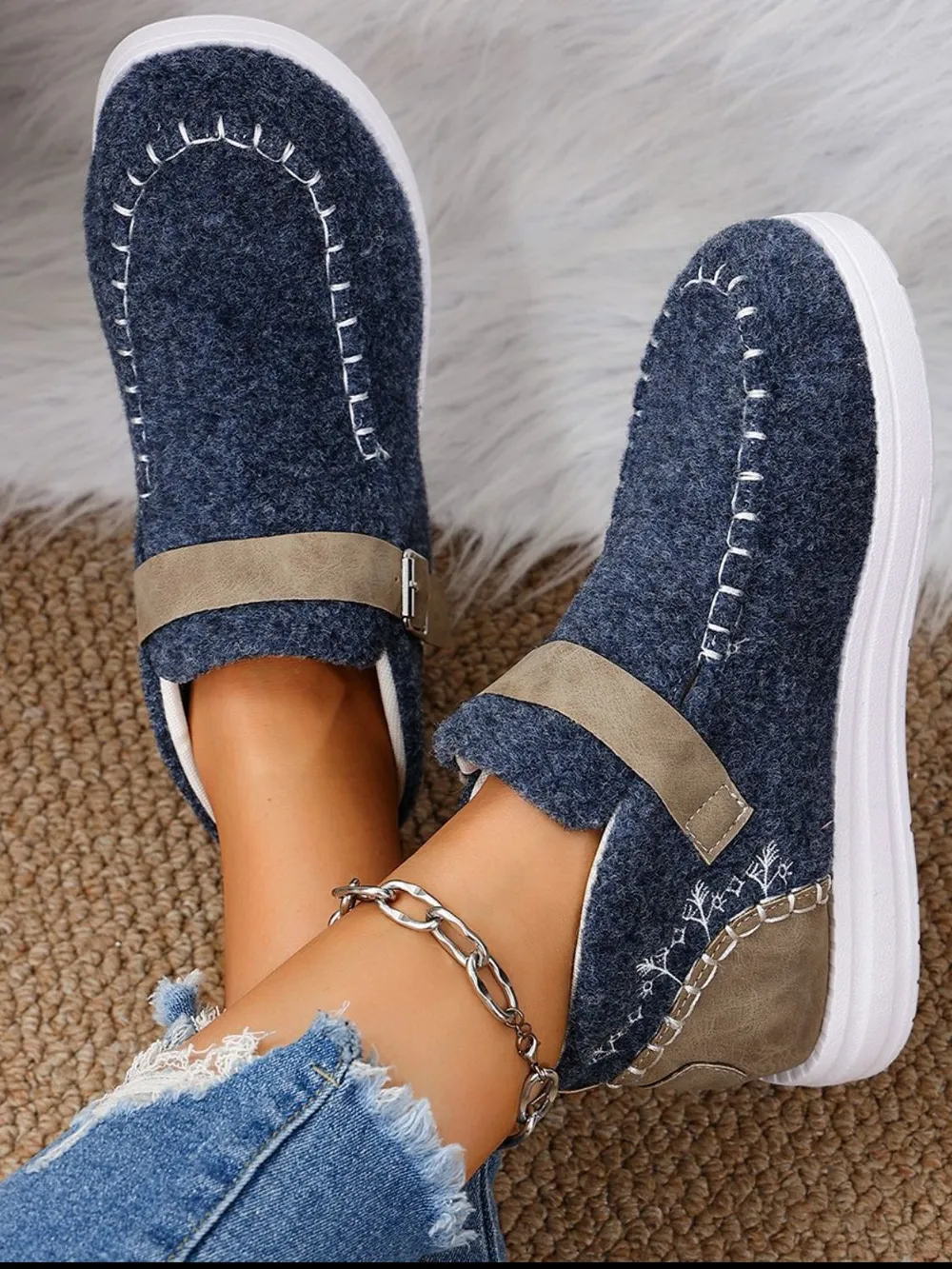 Contrast Round Toe Buckle Sneakers, image 7