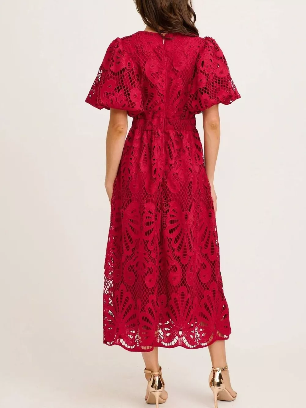 Lace Puff Sleeve Midi Dress, image 11