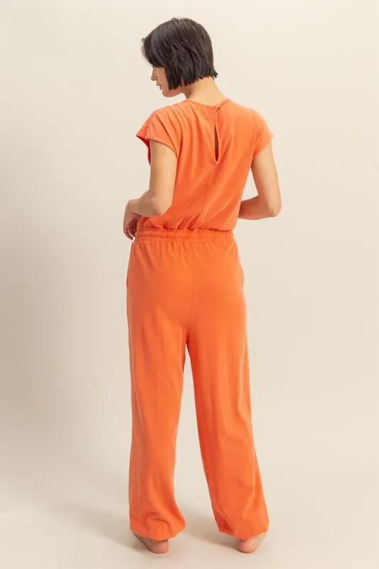 Back Keyhole Round Neck Cap Sleeve Drawstring Jumpsuit, image 3