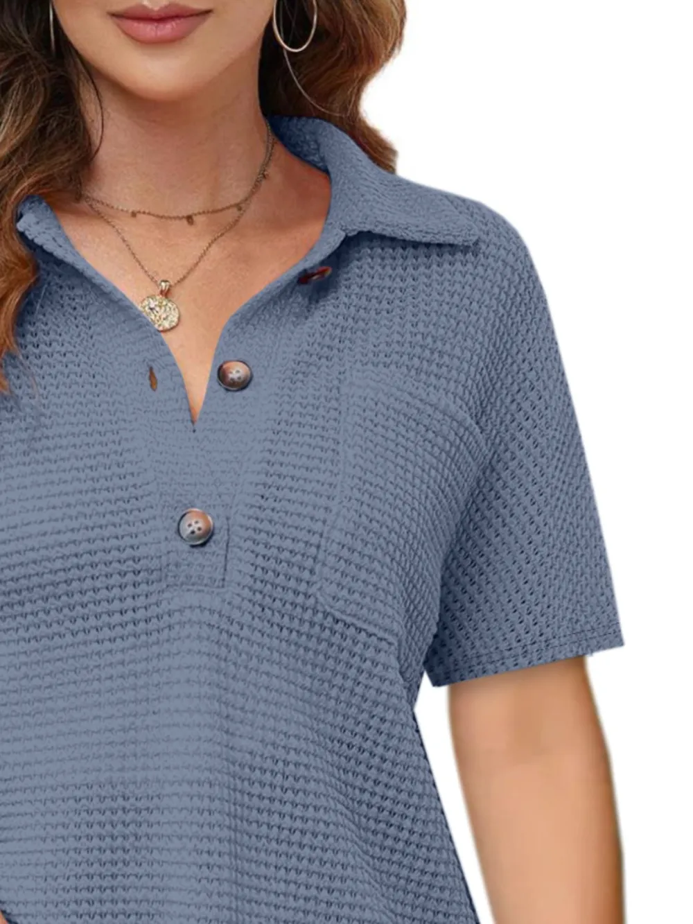 Waffle-Knit Short Sleeve Polo Shirt, image 15