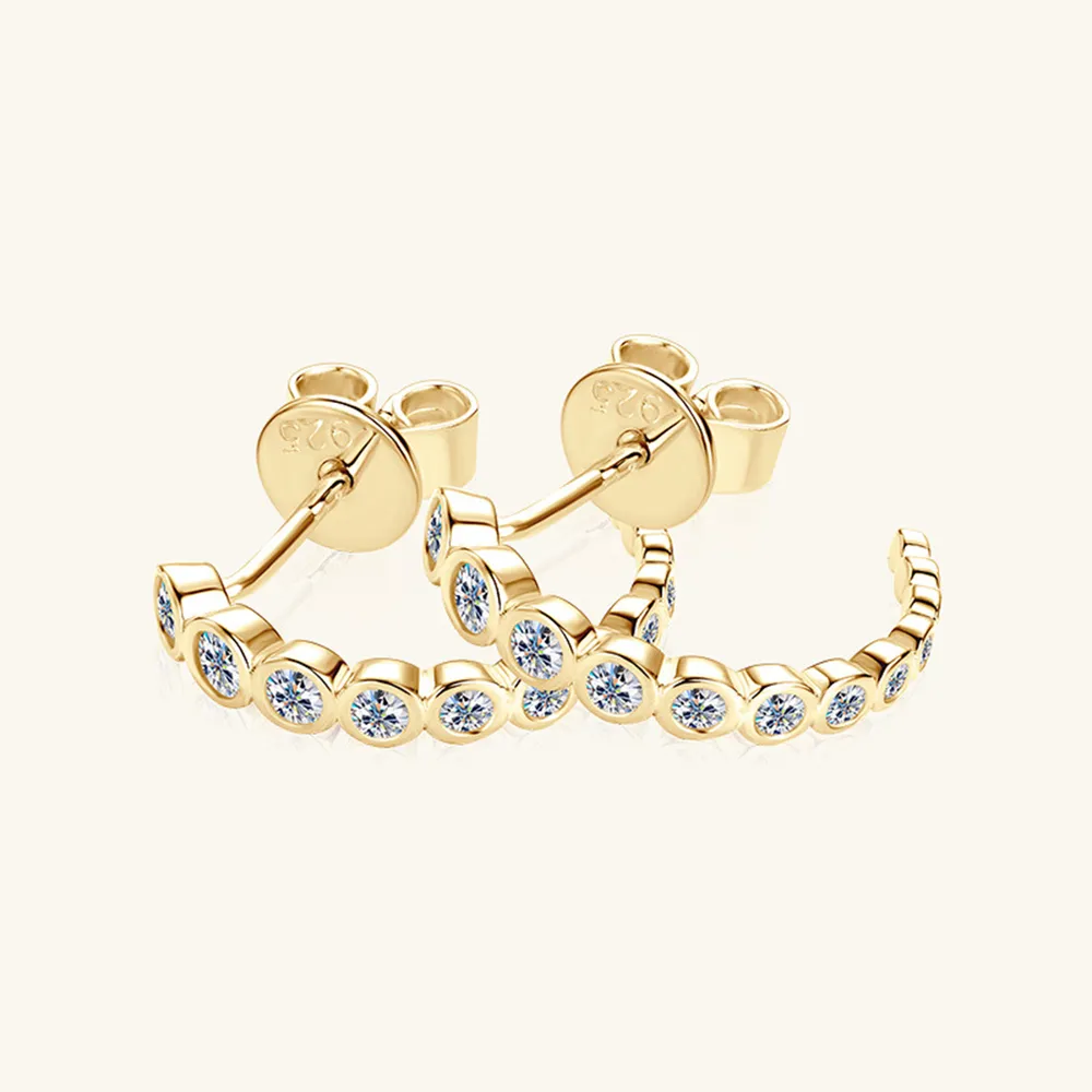 Inlaid Moissanite 925 Sterling Silver C-Hoop Earrings, image 9