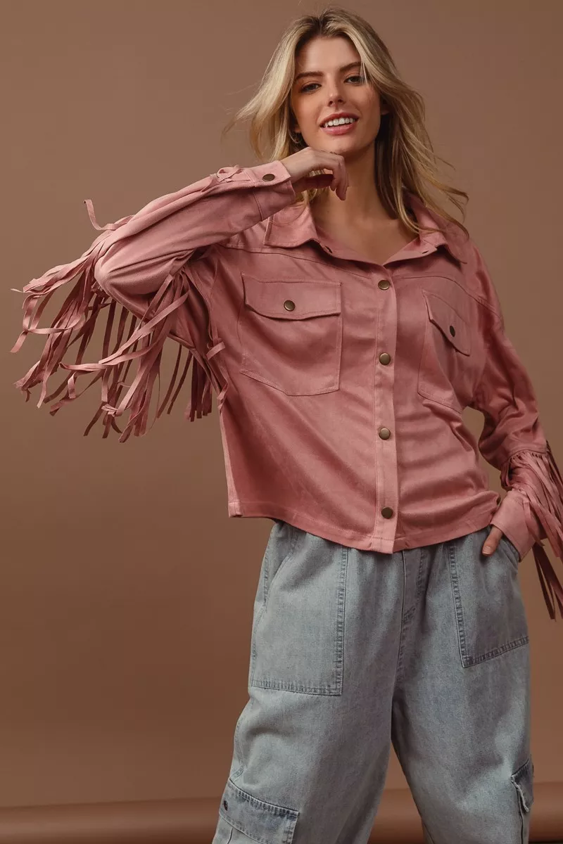 Suede Fringe Long Sleeve Jacket, image 5