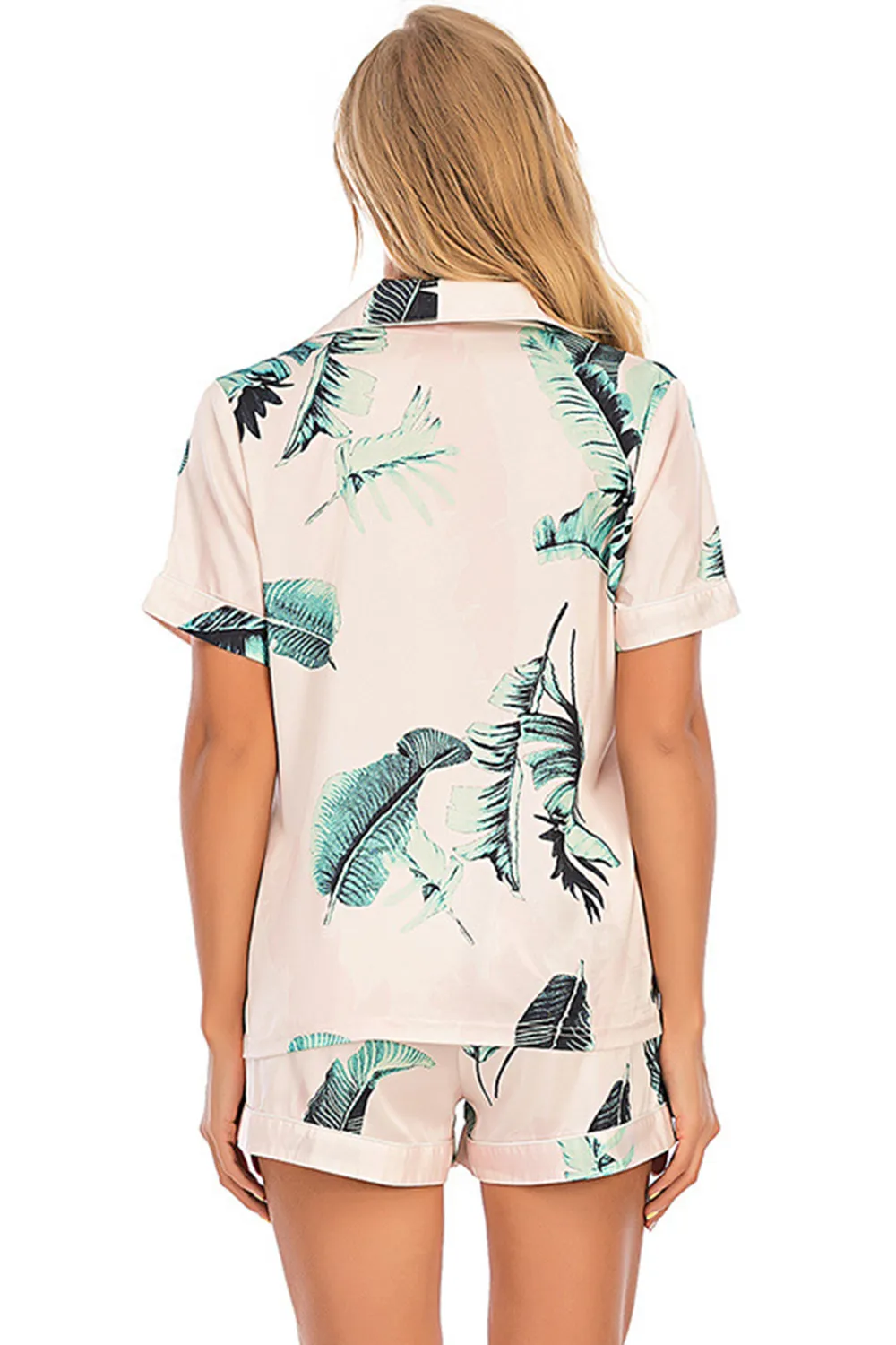 Printed Button Up Short Sleeve Top and Shorts Lounge Set, image 16