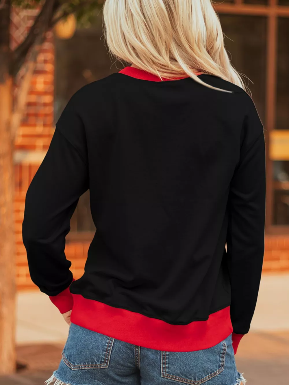 GAME DAY Letter Graphic Varsity Striped Detail Baggy Sweatshirt, image 4