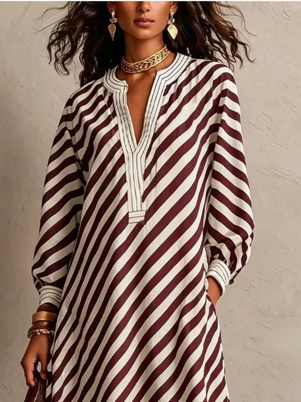 Striped Long Sleeves Maxi Dress, image 5
