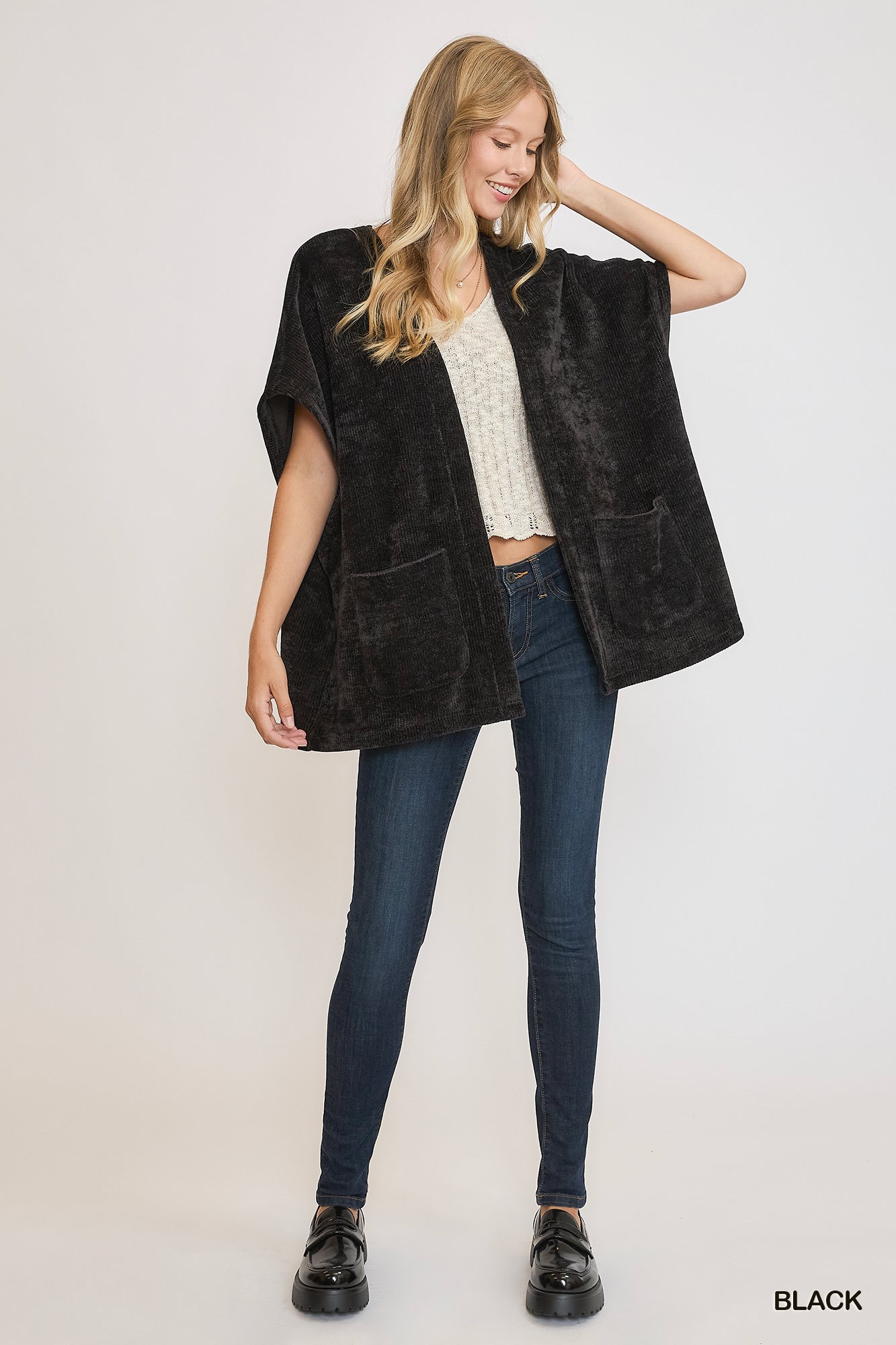 Open Front Knit Cardigan with Front Pockets, image 3