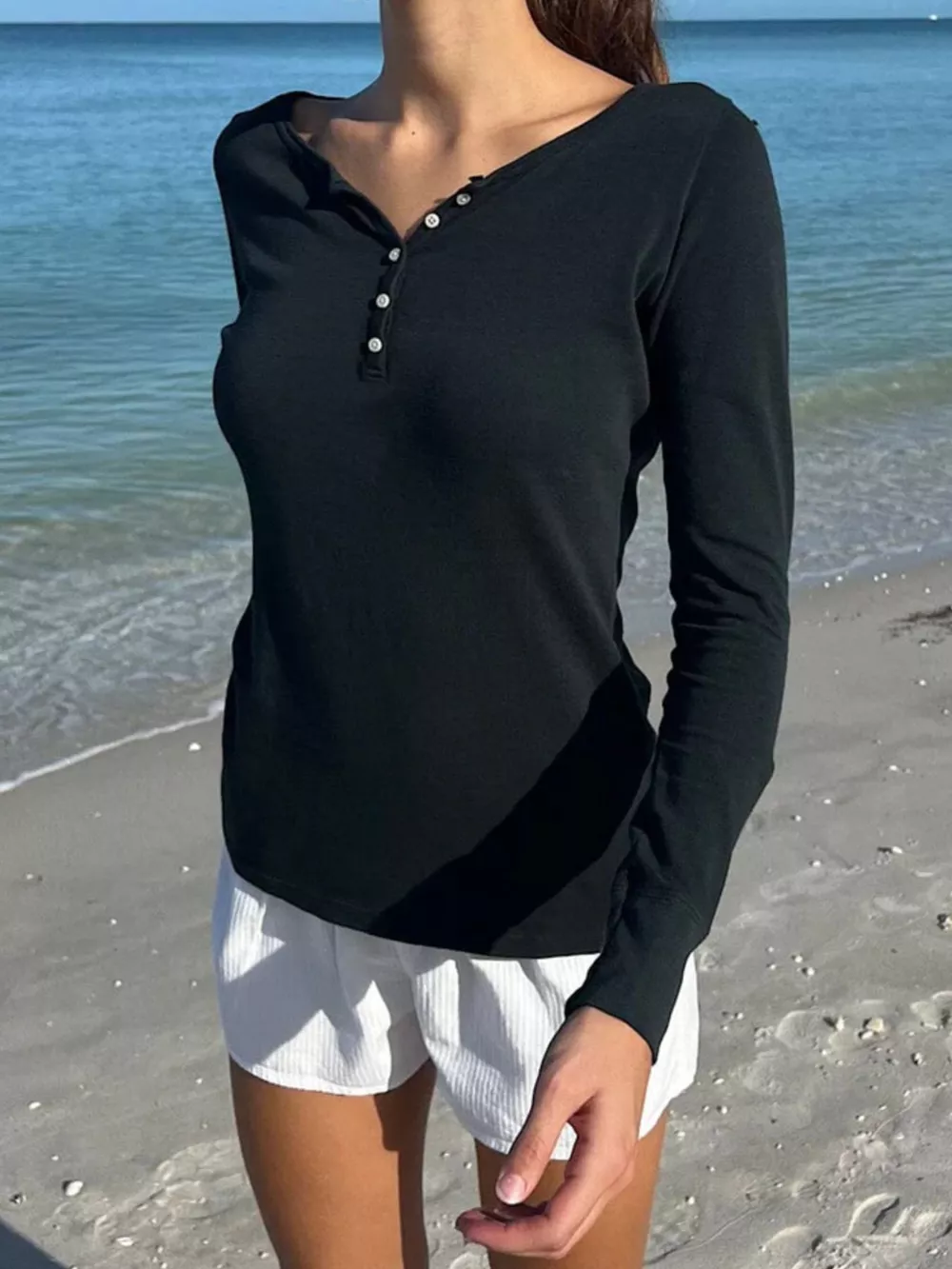 Striped Long Sleeve Henley T-Shirt, image 16