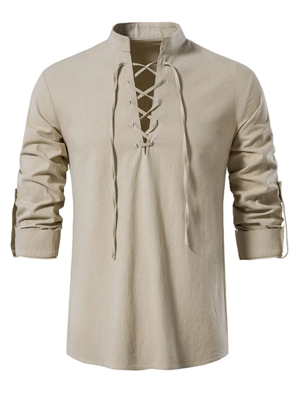 Men's Lace Up Long Sleeve Blouse, image 5
