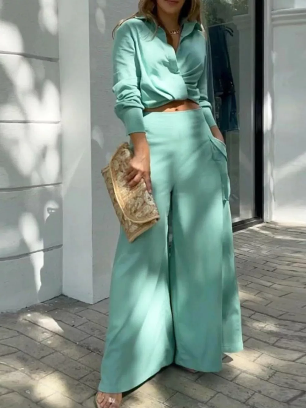 Long Sleeve Shirt and Wide Leg Pants Set, image 17