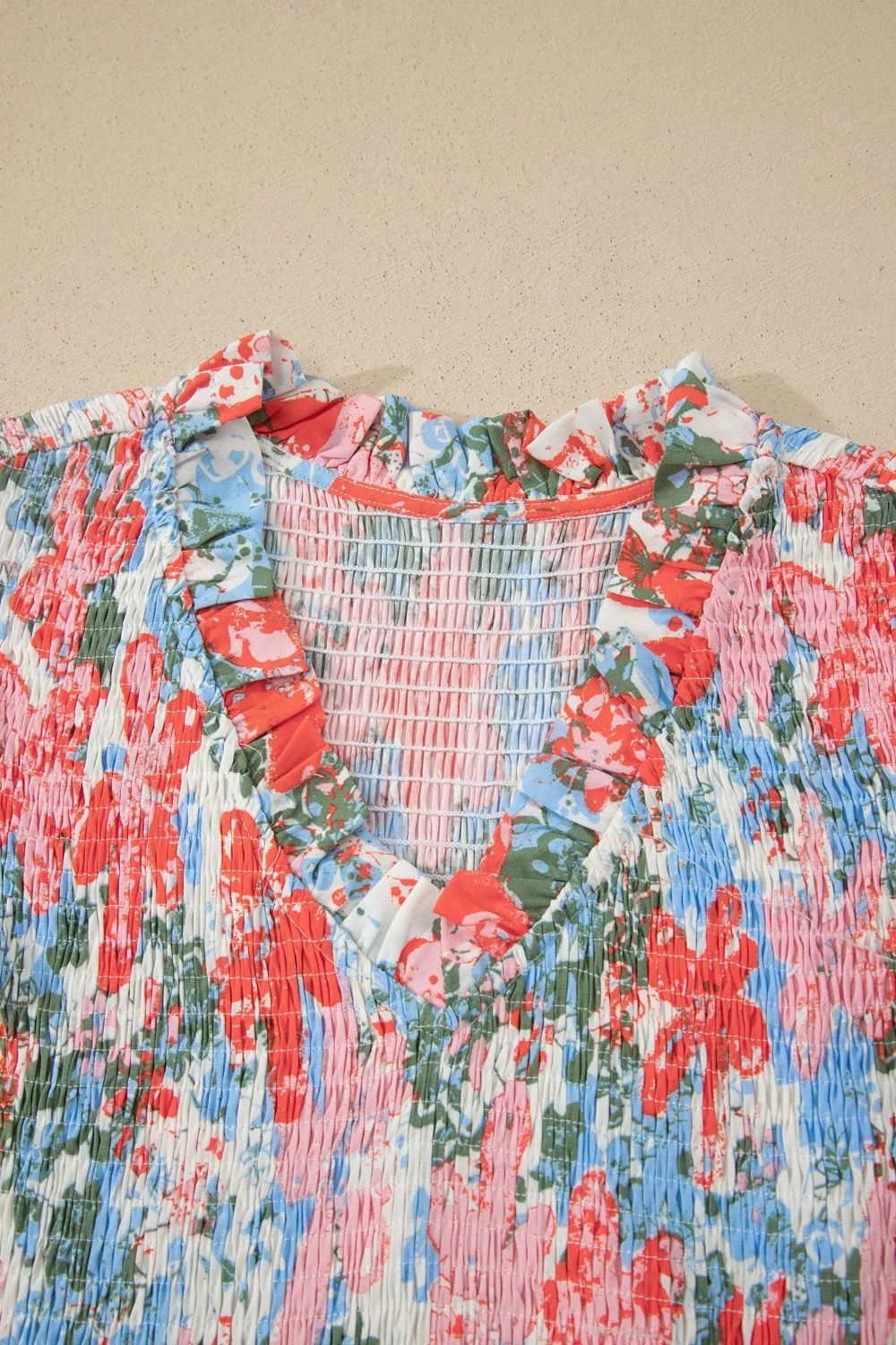 Floral Print V Neck Contrast Trim Flutter Sleeve Long Dress, image 6