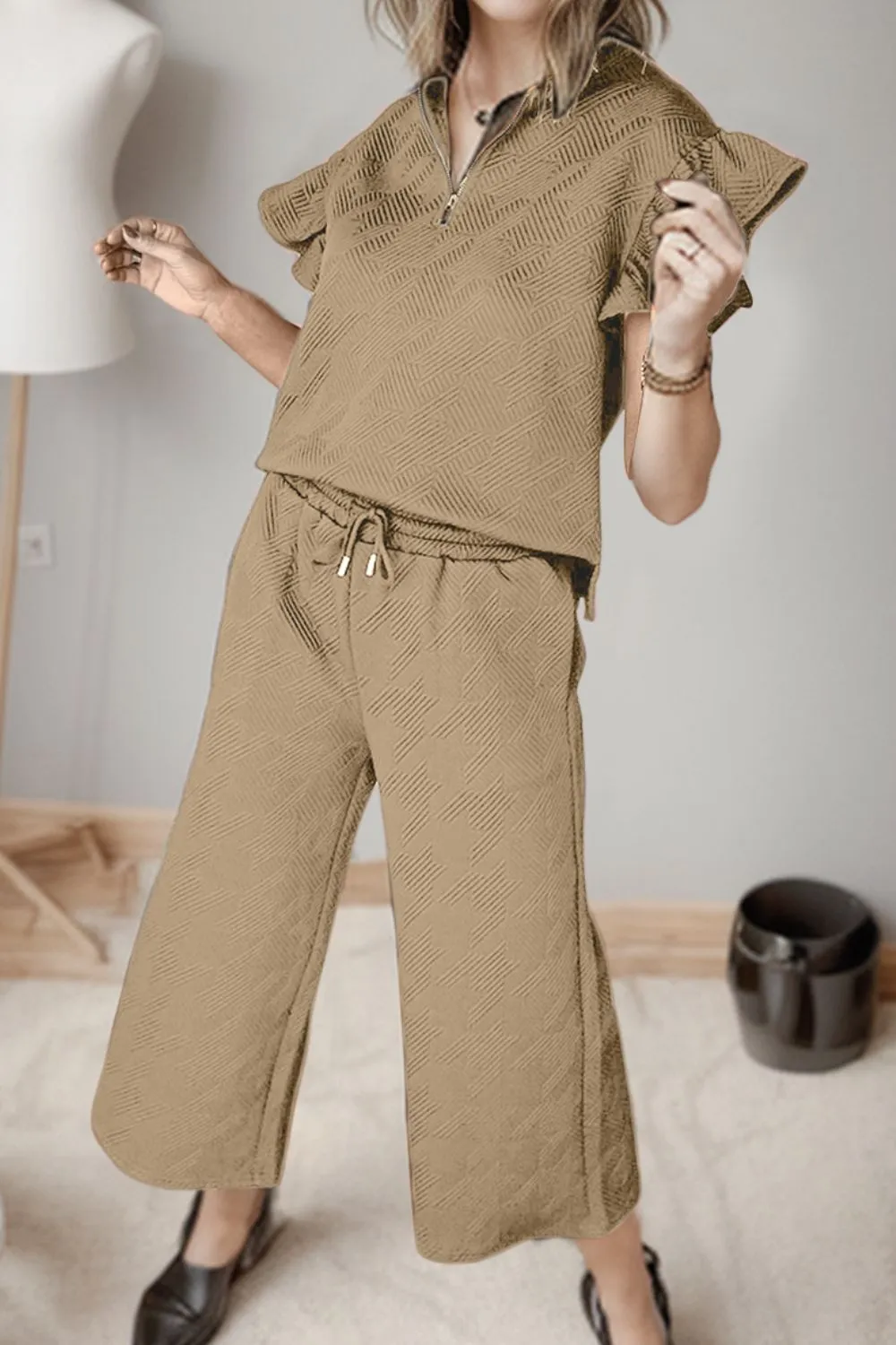 Ruffled Quarter Zip Top and Drawstring Pants Set, image 9