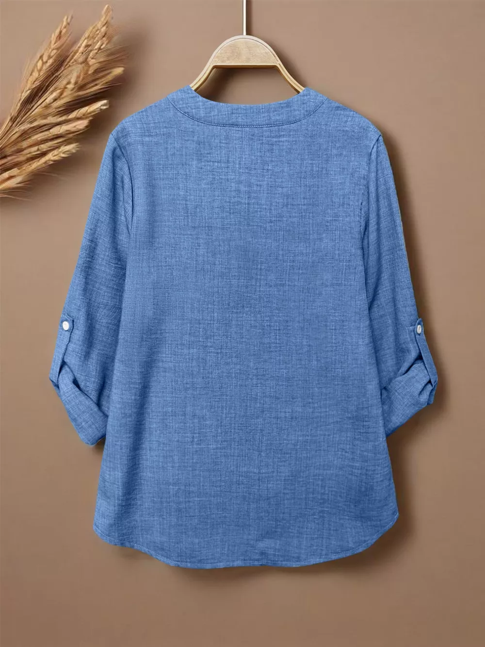 Casual Notched Roll-Up Sleeve Blouse, image 4