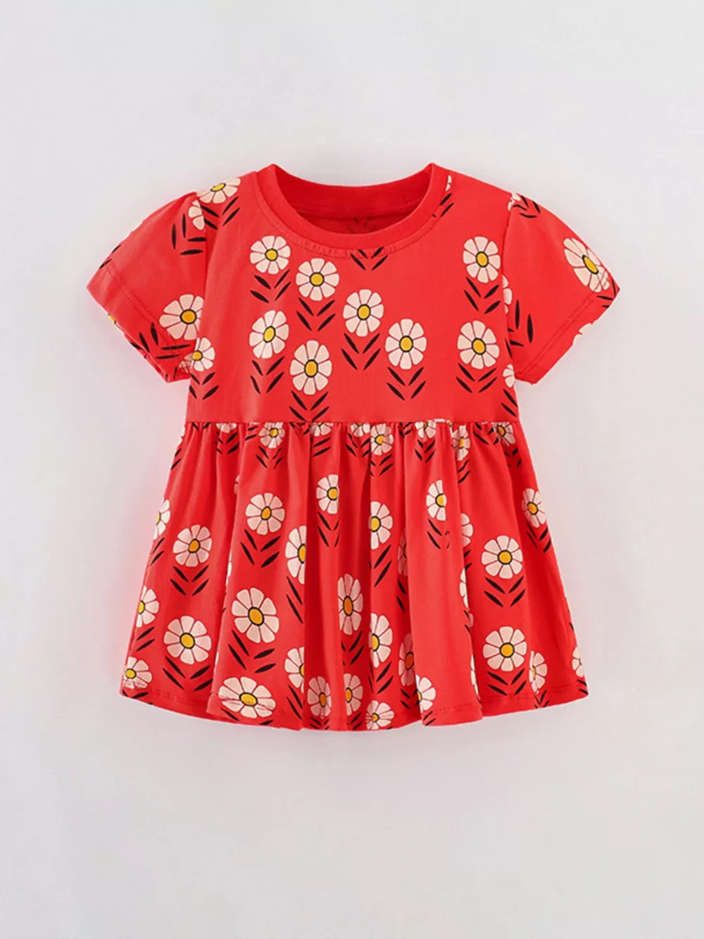 Children's Floral Print Short Sleeve Dress