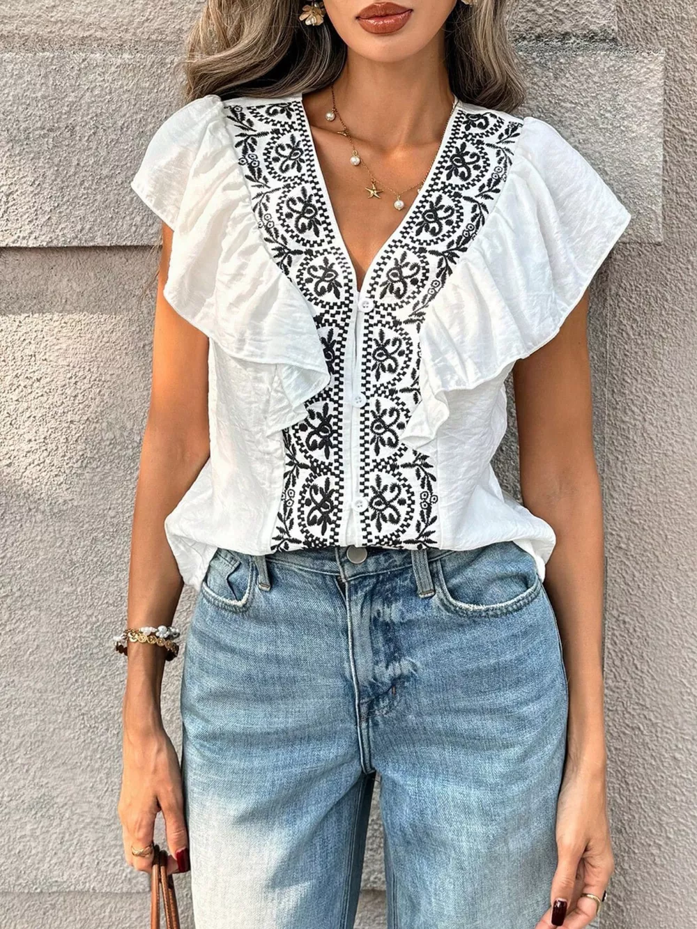Ruffled V-Neck Blouse, image 2