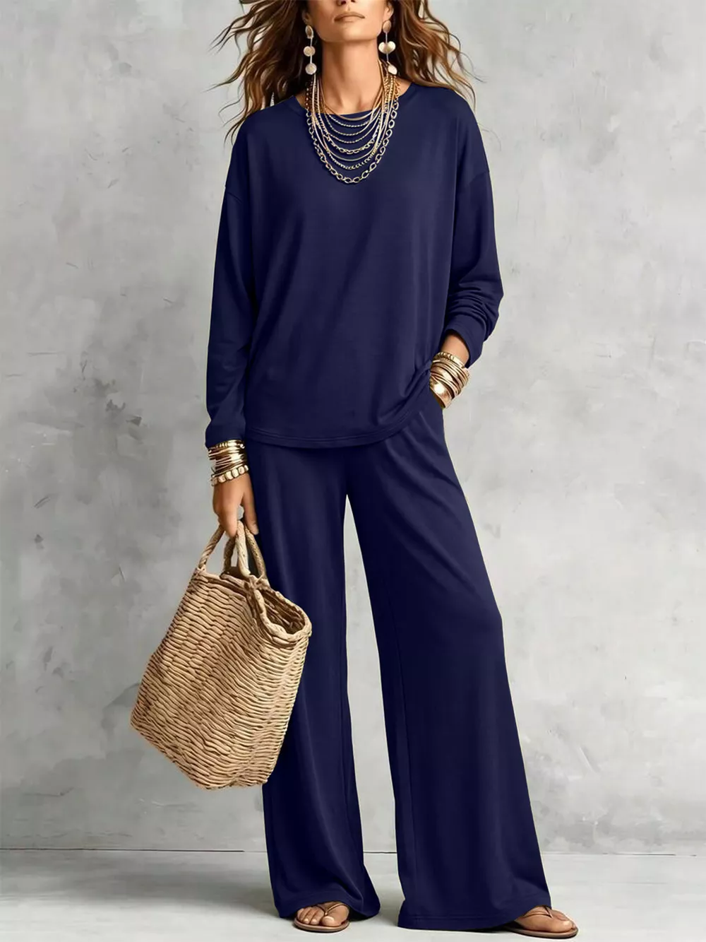 Round Neck T-Shirt and Wide-Leg Pants Set, image 12
