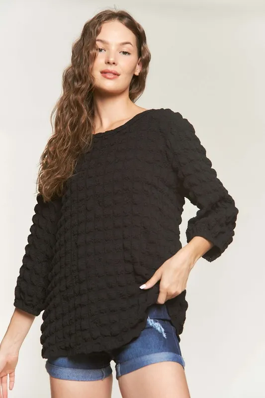 Bubble Texture Round Neck Blouse, image 3