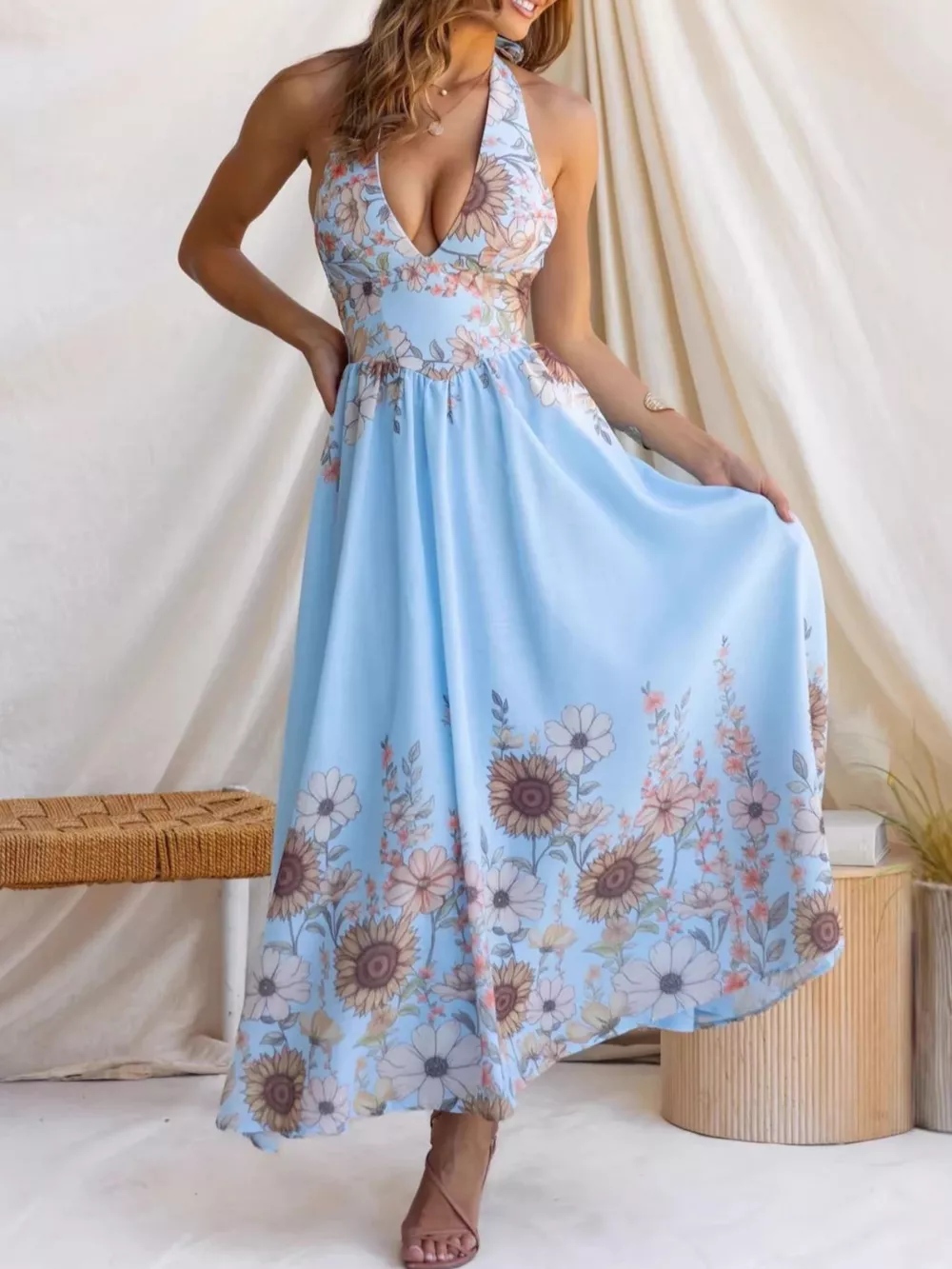 Floral Print Halter Neck Maxi Dress, image 9