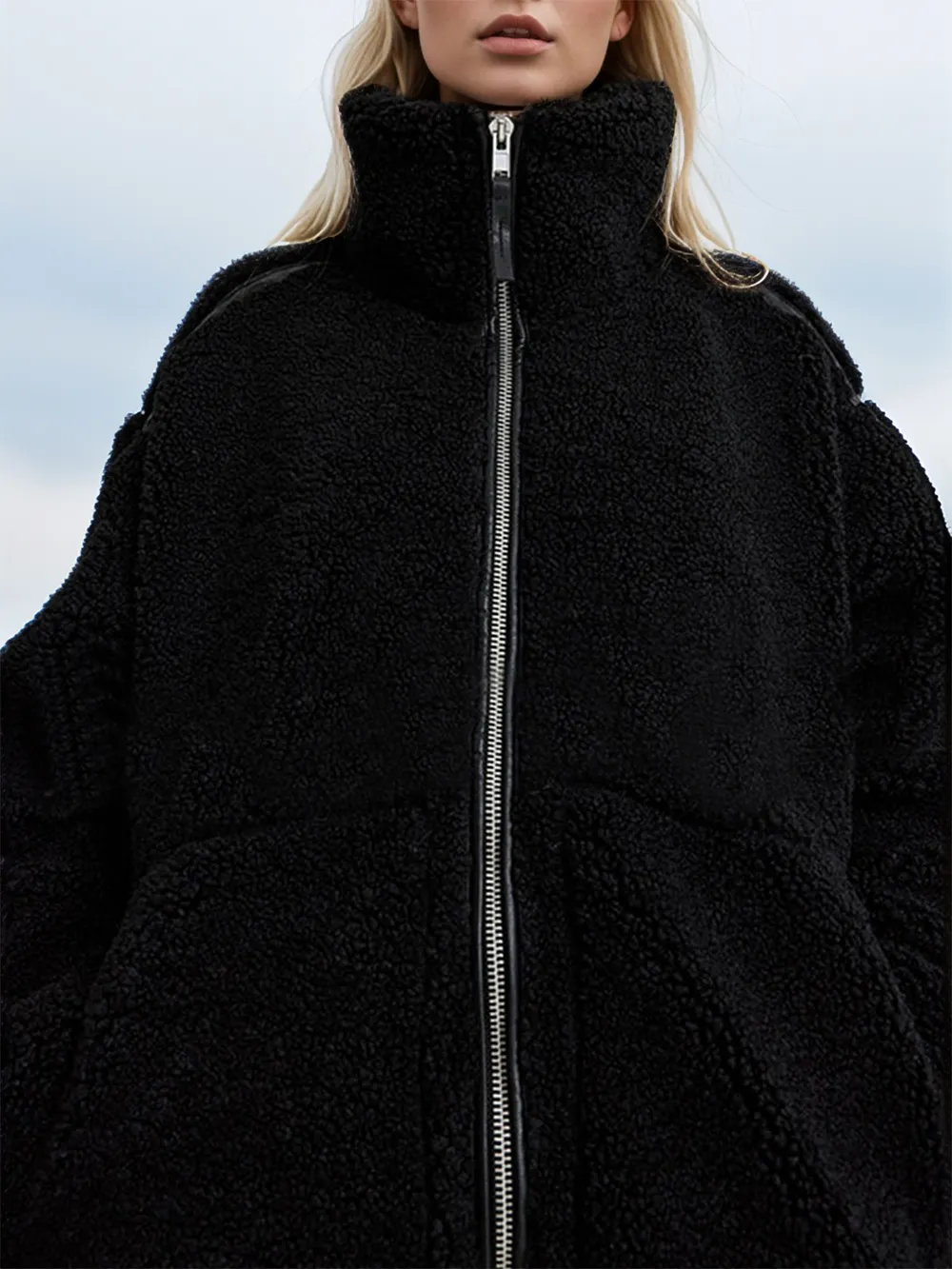 Zip Up Turtleneck Long Sleeve Plush Jacket, image 6
