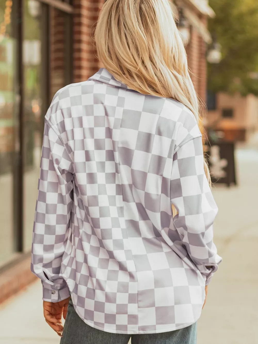 Checkerboard Flap Pocket Button Front Shacket, image 5