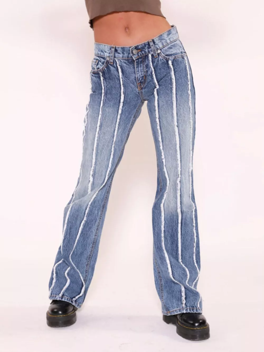 Striped Low-Rise Flare Jeans, image 2