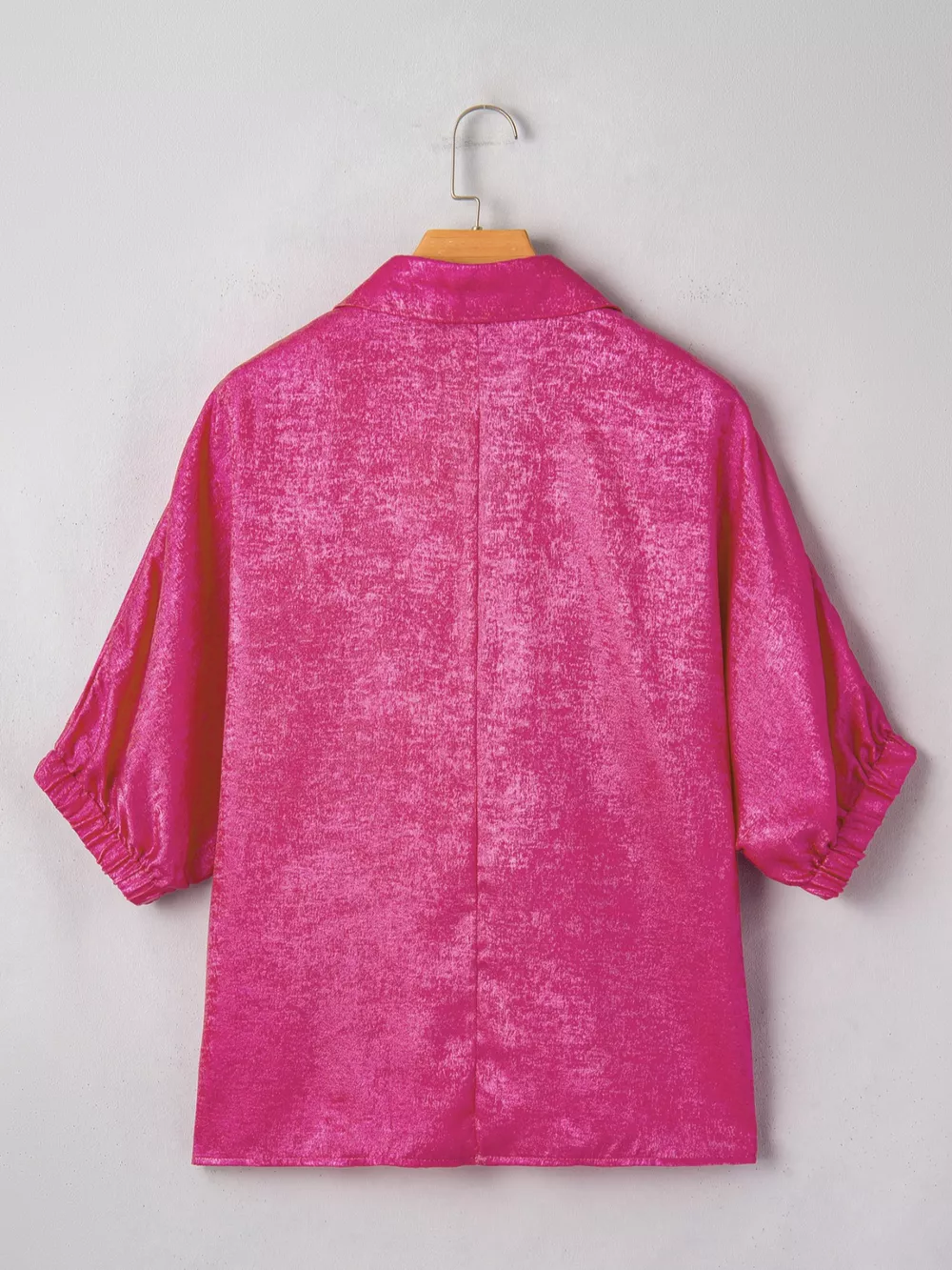 Collared V Neck Half Sleeve Metallic Top, image 5