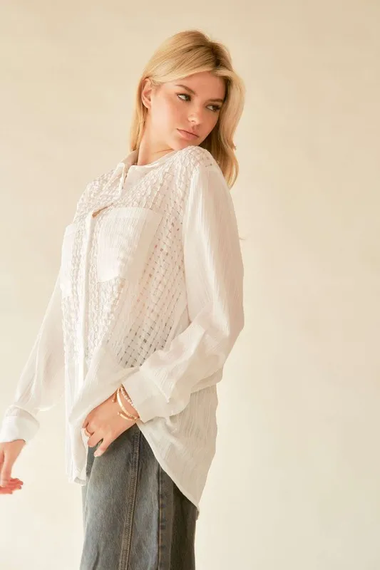 Crinkled Jacquard Button Down Shirt, image 3