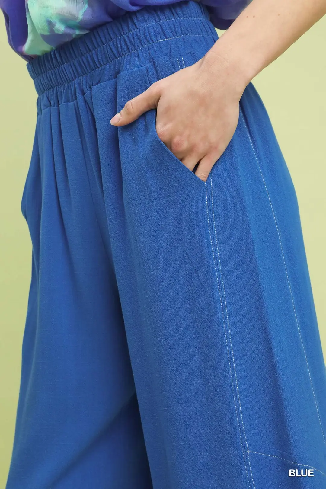 Linen Elastic Waist Wide Leg Pants, image 3