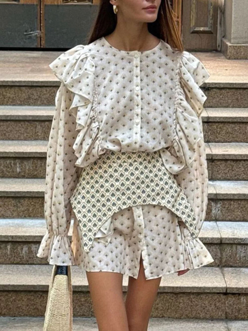Ruffled Floral Print Mini Dress, image 2