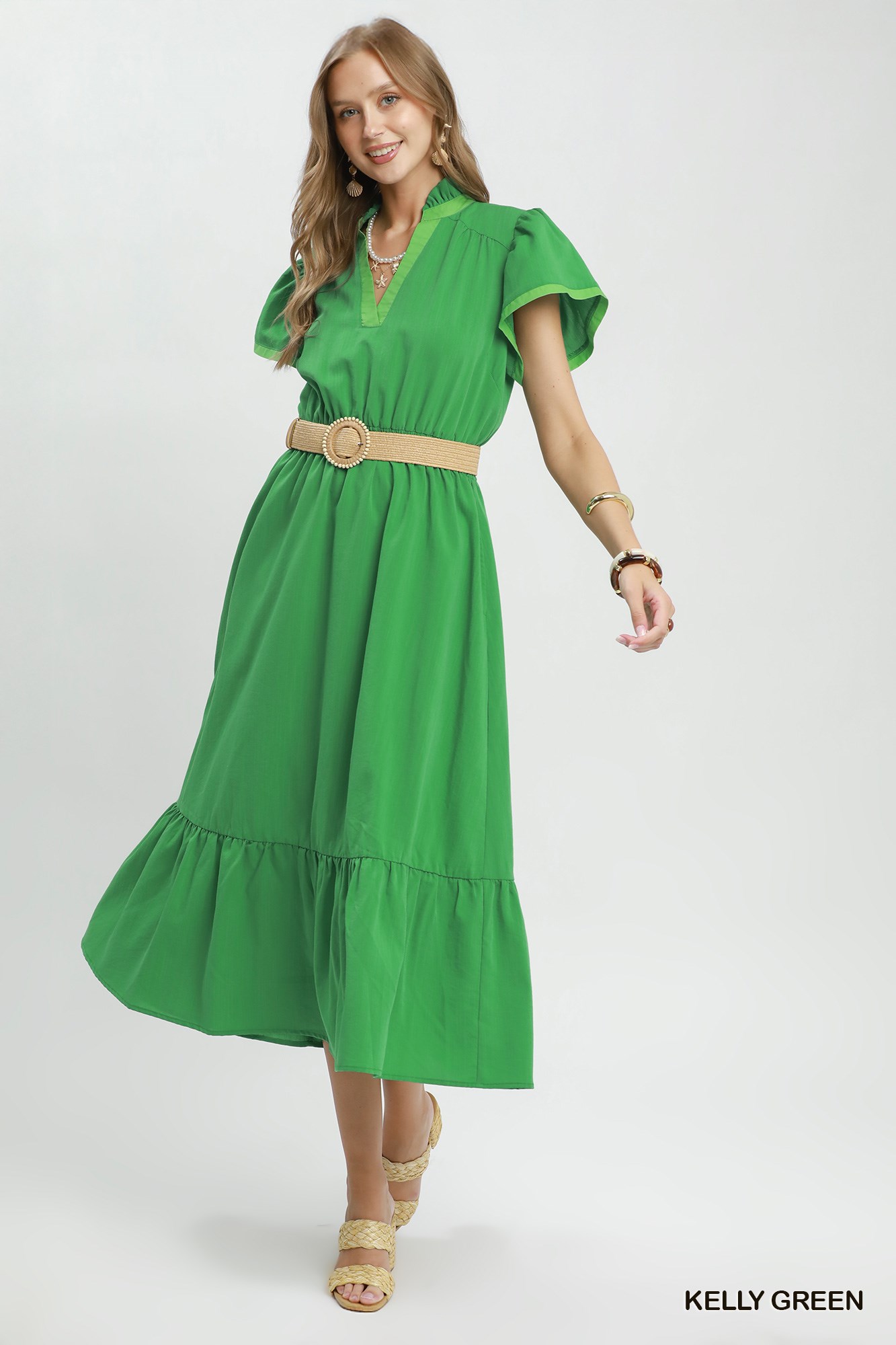 Contrast Trim Midi Dress with Tiered Ruffle Hem, image 4