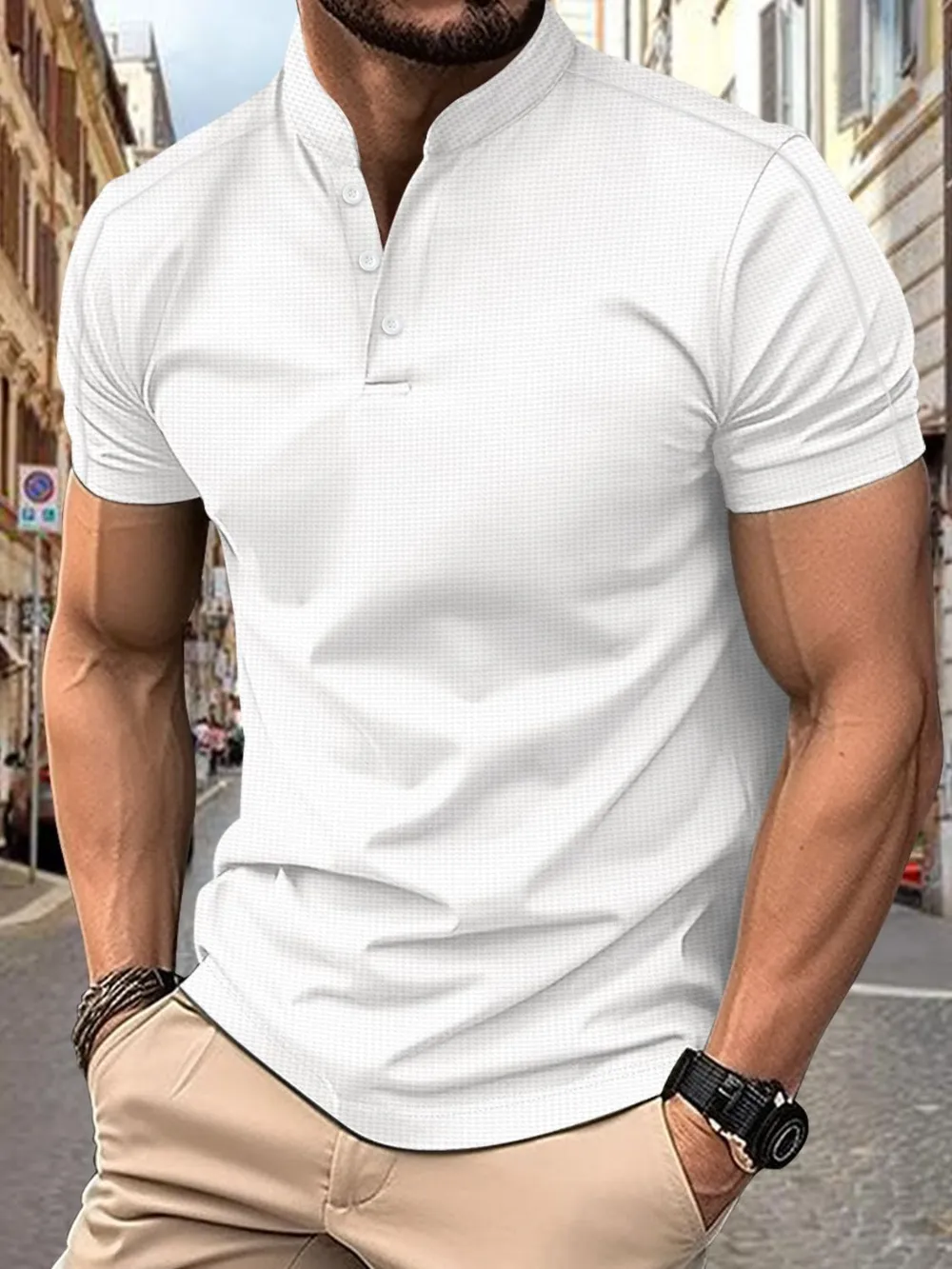 Men's Full Size Button Detail Short Sleeve Polo Plus Size, image 6