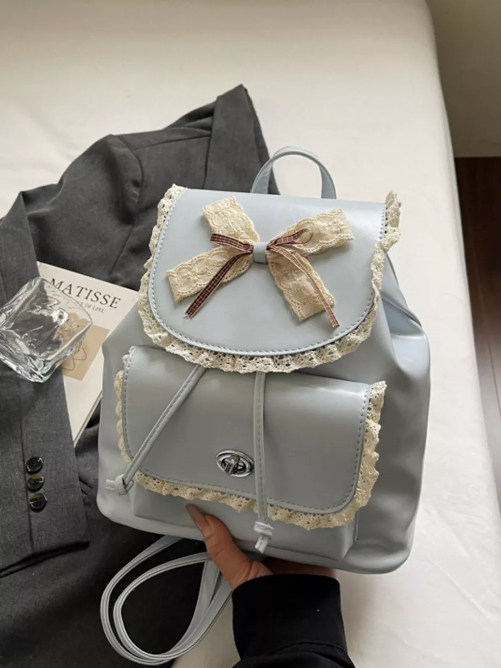 Lace Trim Bow Decor Backpack Bag, image 5