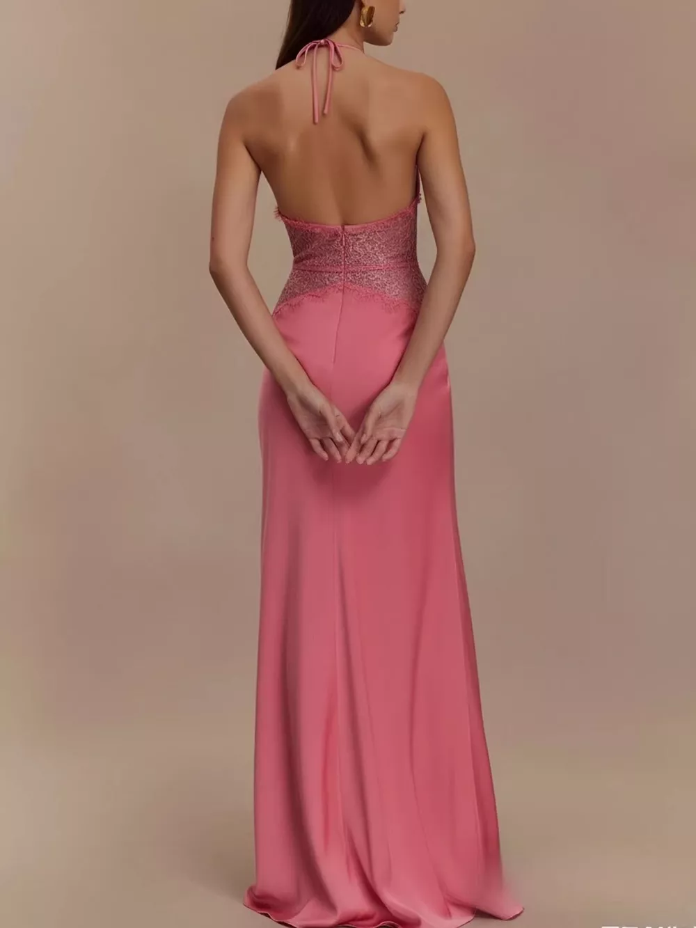 Halter Neck Lace Trimmed Maxi Dress, image 7