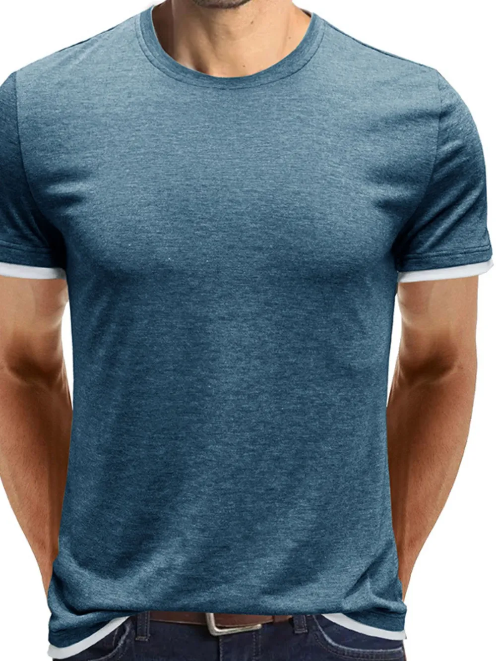 Men‘s Classic Contrast Trim Crew Neck T-Shirt, image 12