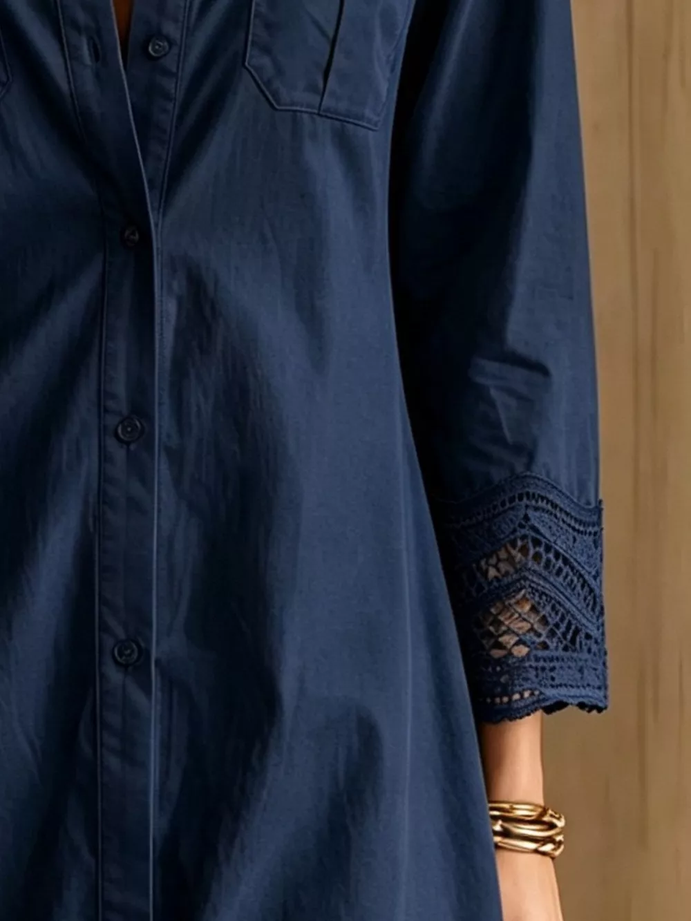 Button-Down Shirt Dress with Lace Trim, image 14