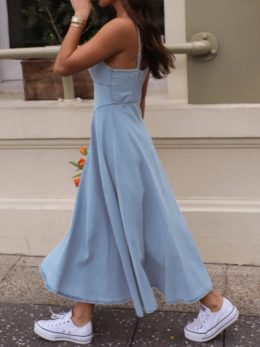 Smocked Sweetheart Neck Midi Cami Dress, image 4