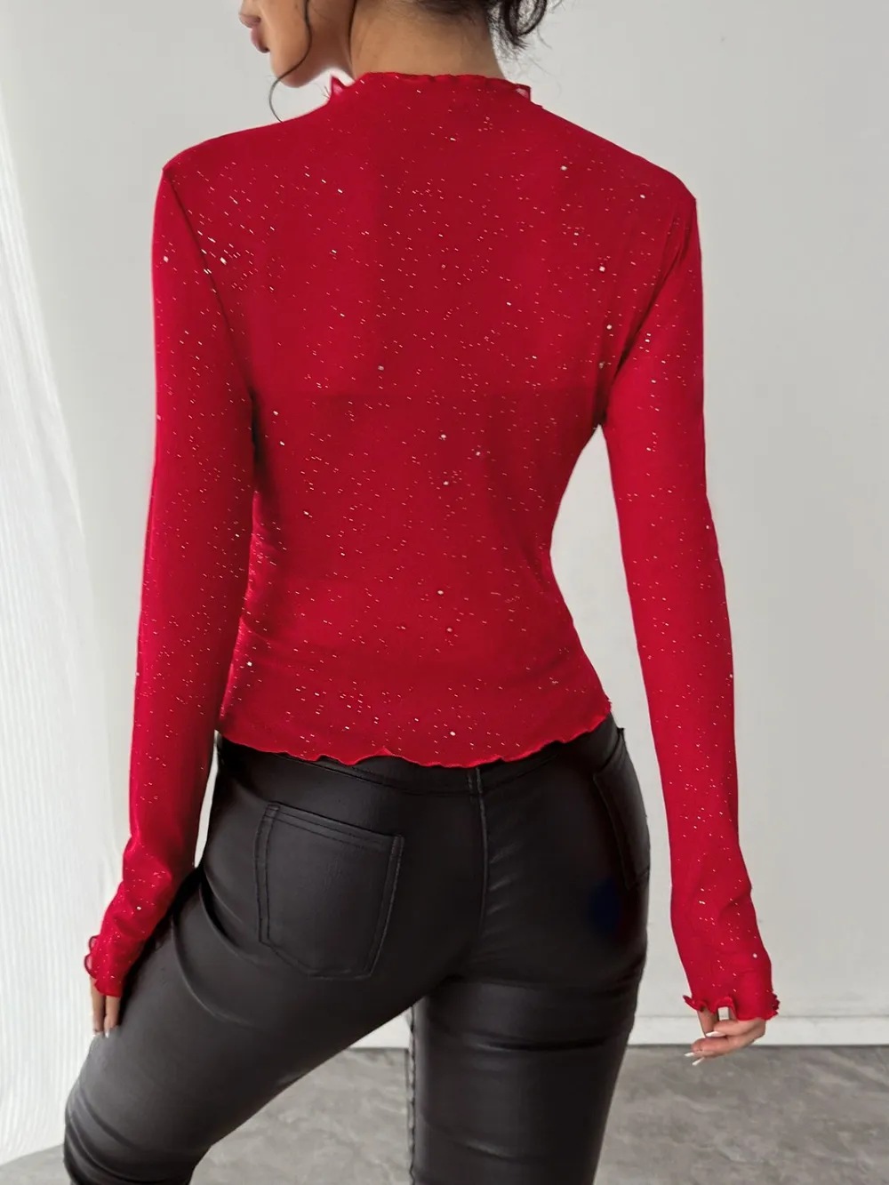 Glitter Long Sleeve Fitted Top, image 4