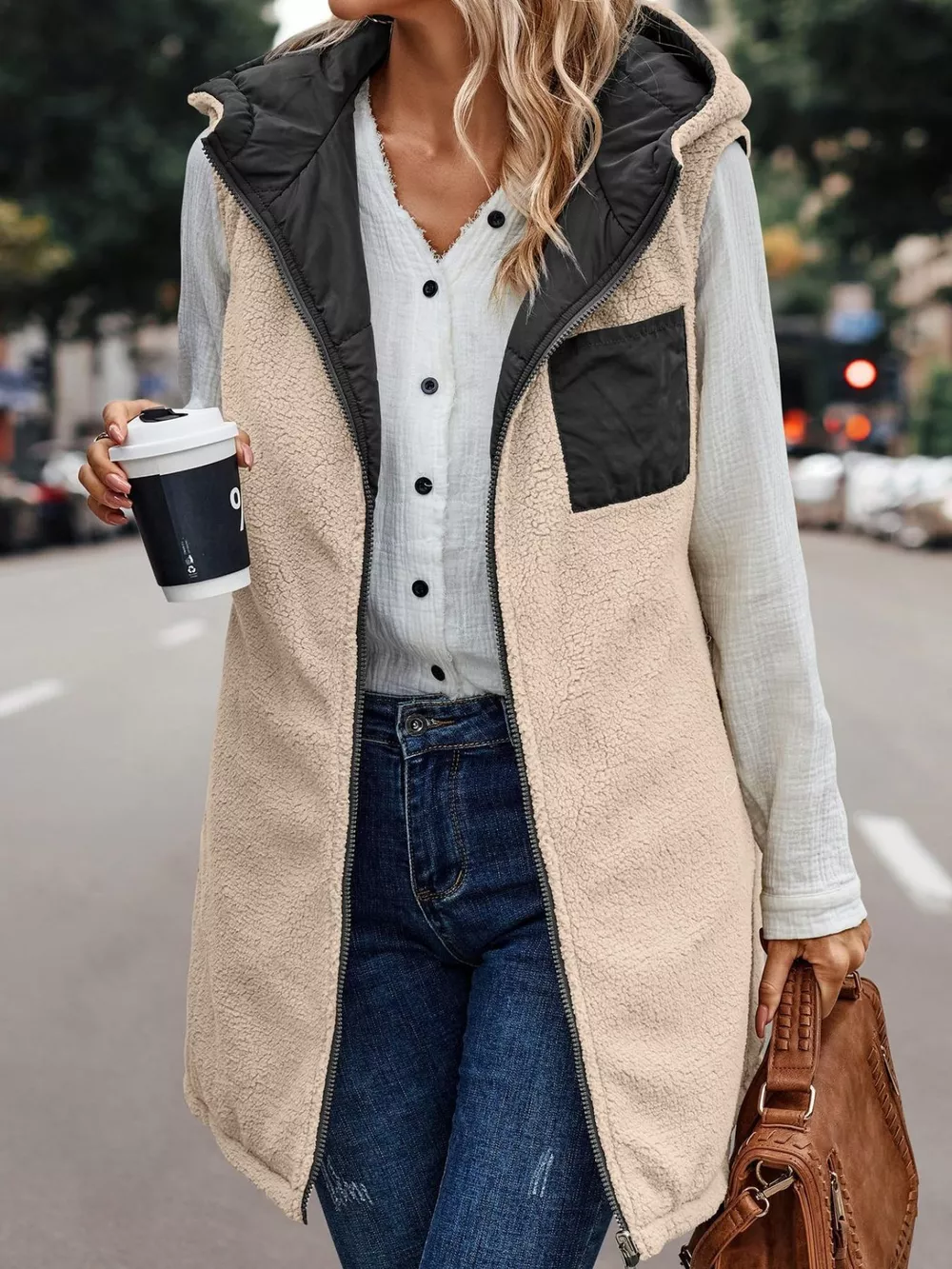 Full Size Hooded Sherpa-Lined Puffer Vest Coat Plus Size, image 9