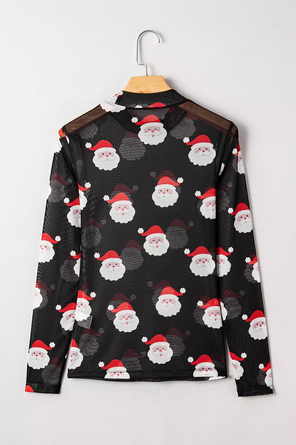 Christmas Santa Print Mesh Long Sleeve Top, image 4