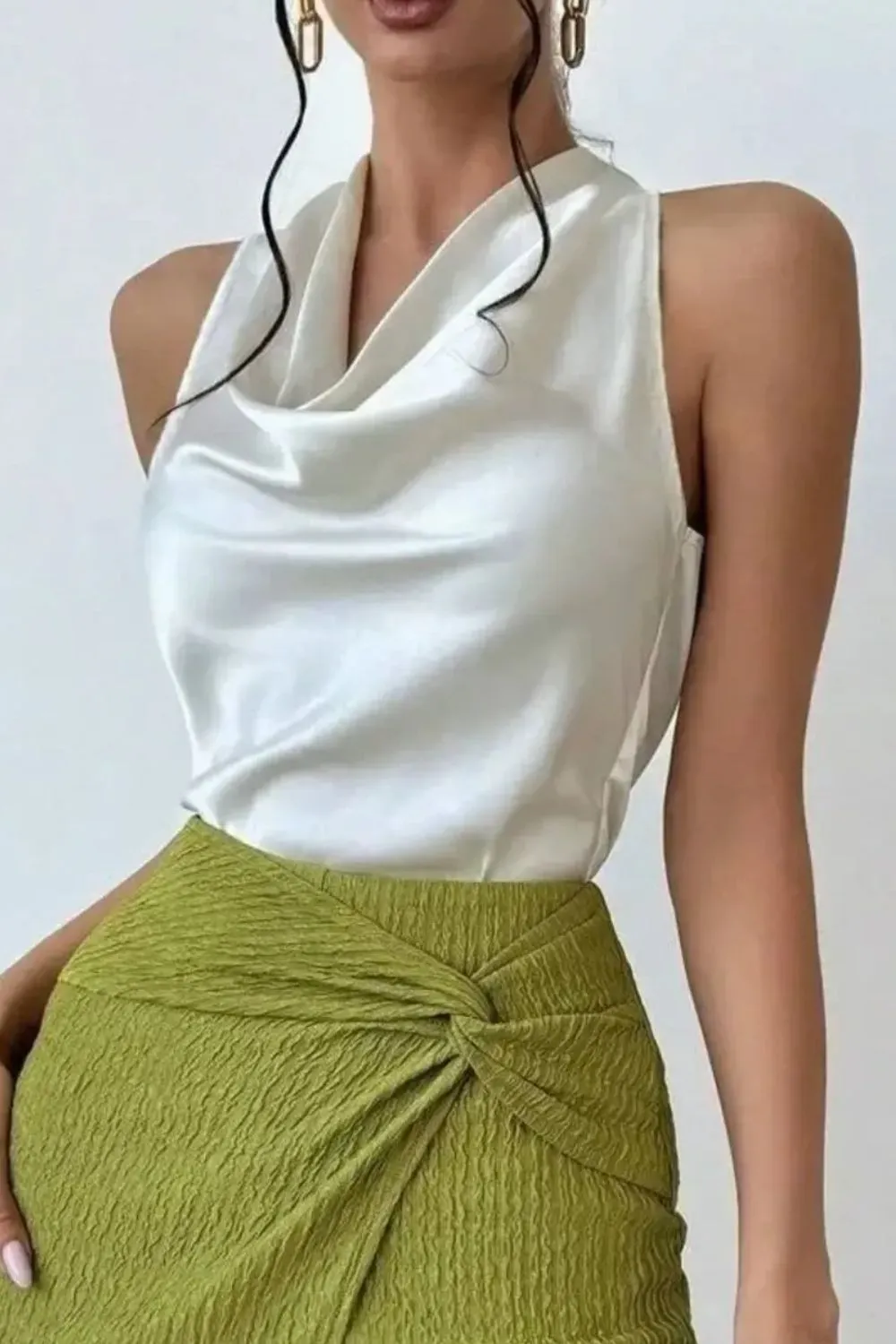 Satin Cowl Neck Sleeveless Blouse, image 6