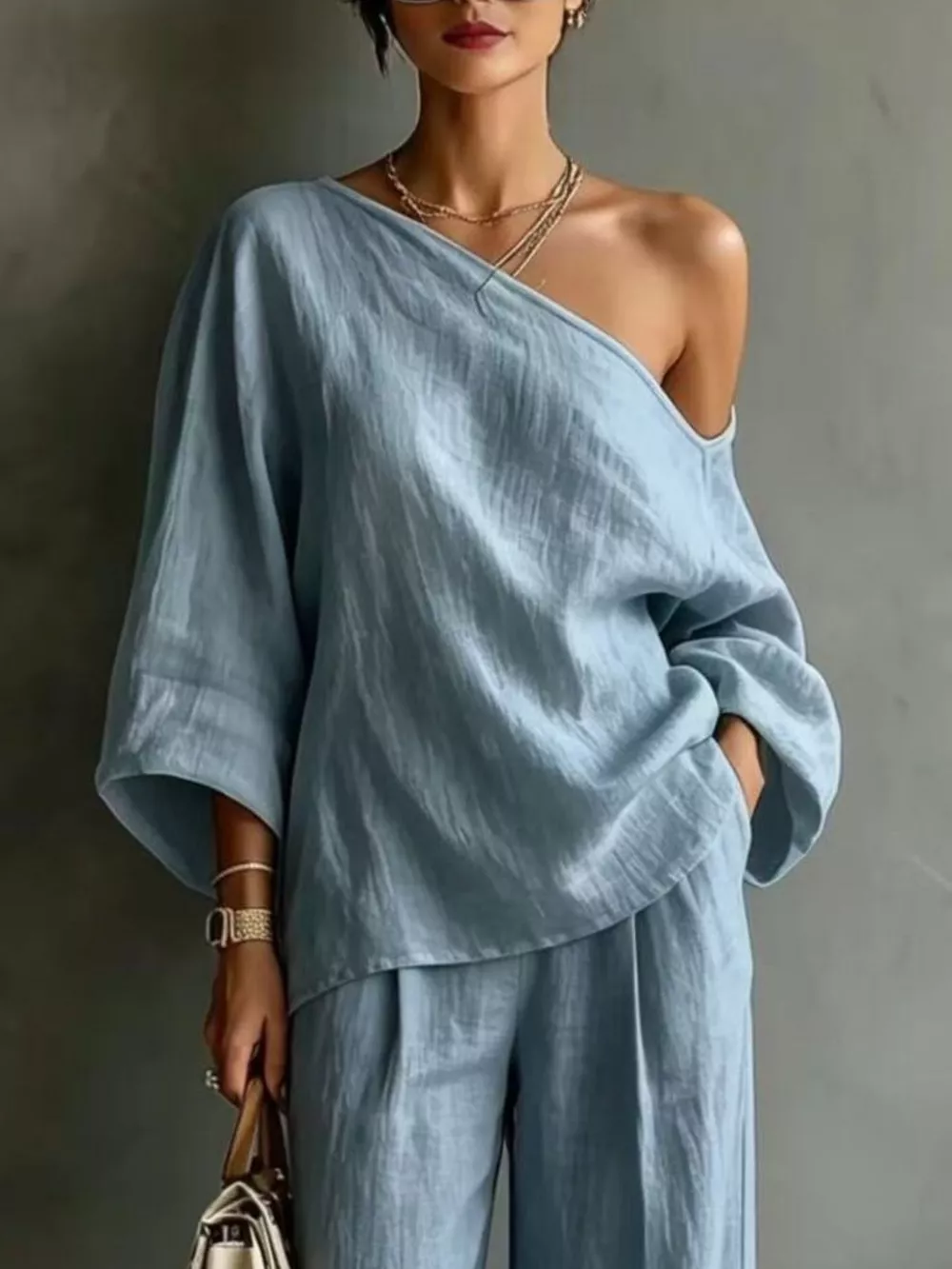 One Shoulder Top and Wide Leg Pants Set, image 14