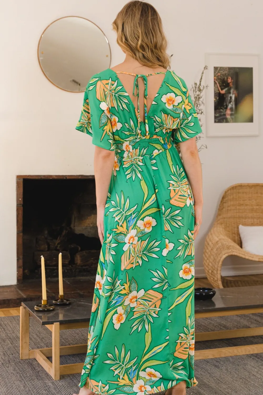 Full Size Floral Smocked Tied Back Maxi Dress, image 4